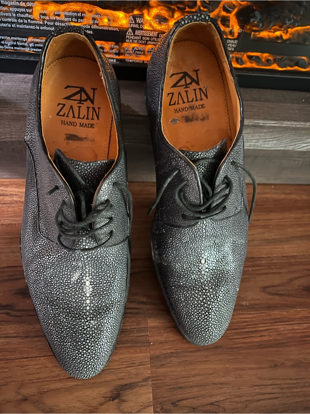 Men's Hand Made  Black Textured Lace-Up Oxfords